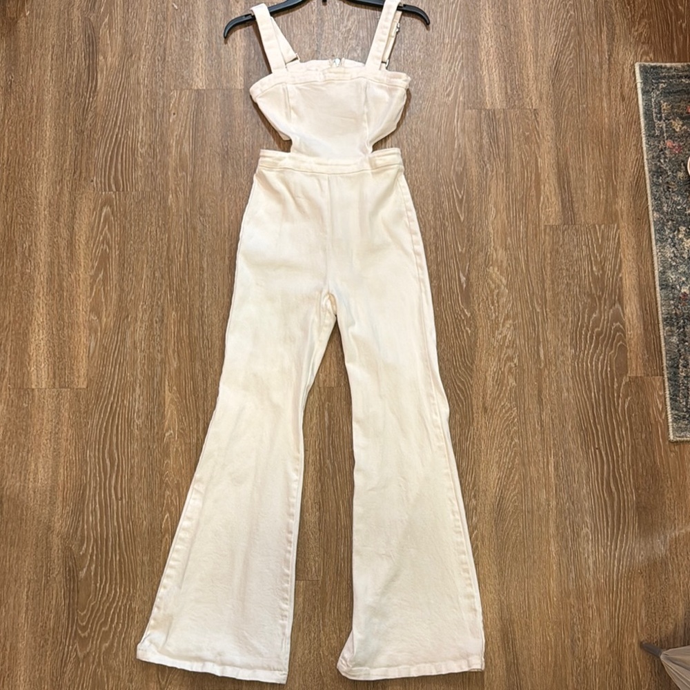 Jealous Tomato White Retro Jumpsuit with Flared Legs